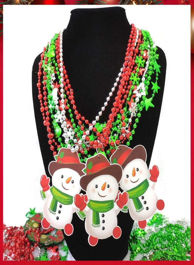 Becfupo 100 Pcs Christmas Beads Necklaces Bulk, Red Green Silver Beaded Necklaces With Xmas Tree Snowman Reindeer Santas Pendants For Chirstmas Party Favors - Image 4